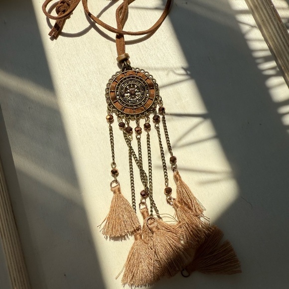 Anthropologie Vintage Ethnic Wheel Tassel Long Necklace - Picture 5 of 7